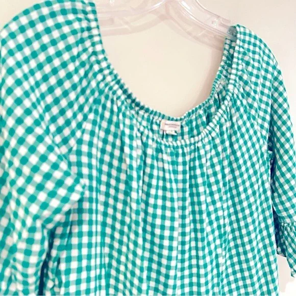 Beach Lunch Lounge Sheetal Gingham Blouse Women's Large Happy Green Classic - Picture 3 of 7